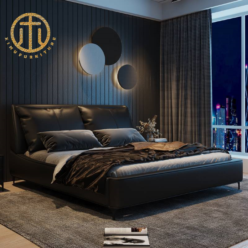 Italian Style Black Rectangular Bed Bedroom