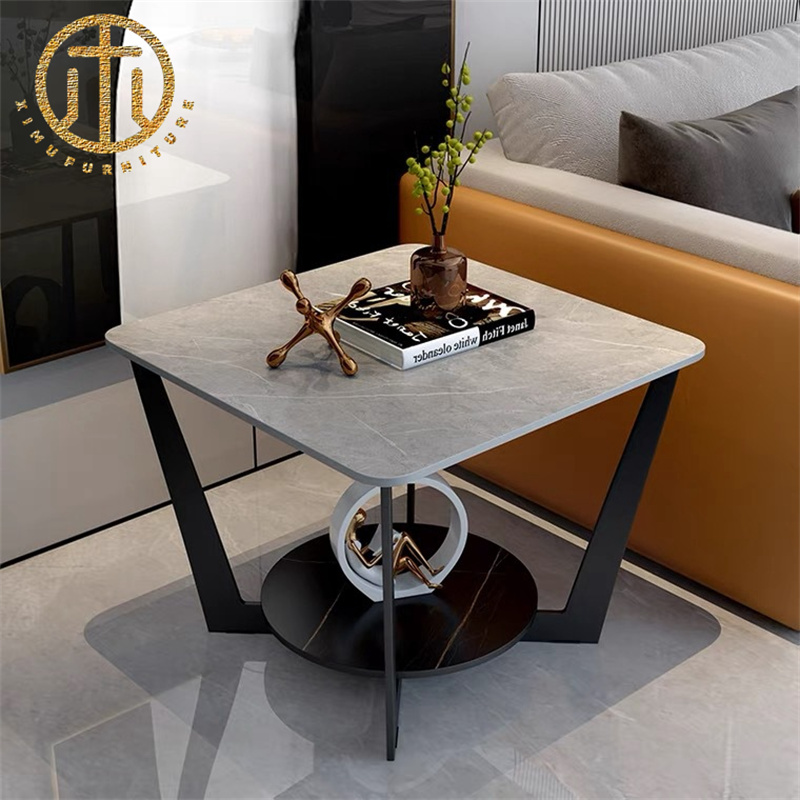 Modern Slate White Square Side Table in Living Room