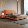 Nordic Leather Grey Rectangular Bed Bedroom