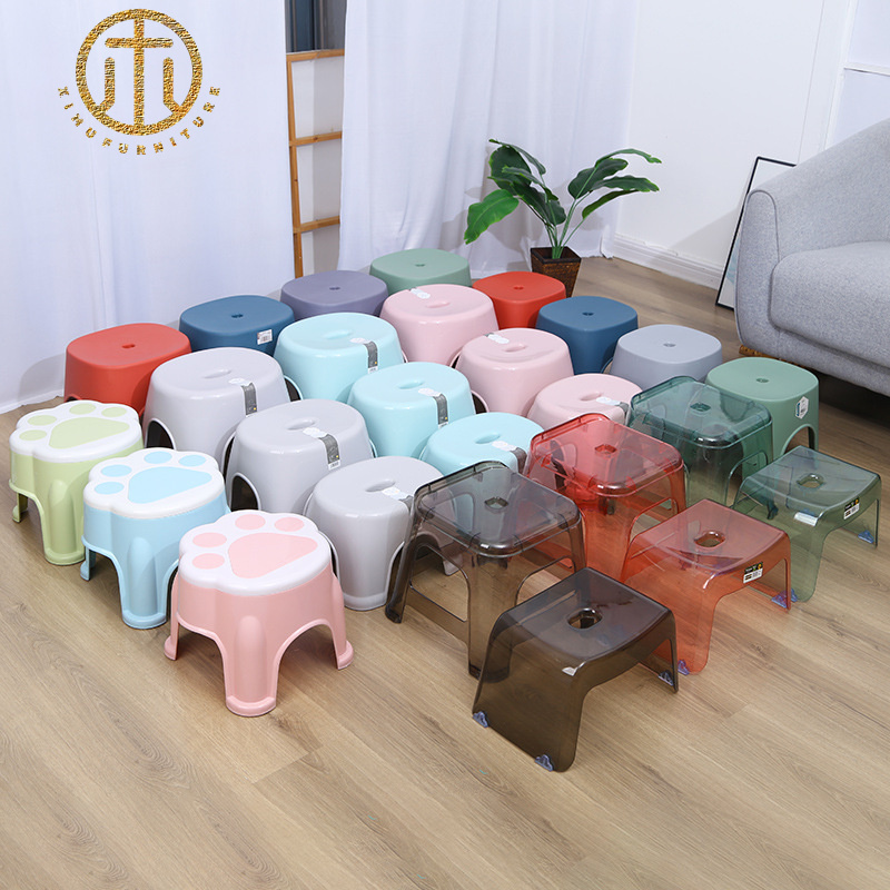 New Simple Plastic Grey Transparent Round Stool in Living Room