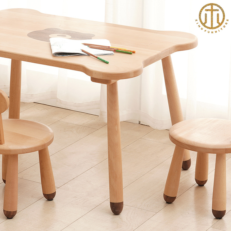 Nordic Simple Beech Solid Wood Children′s Dining Table