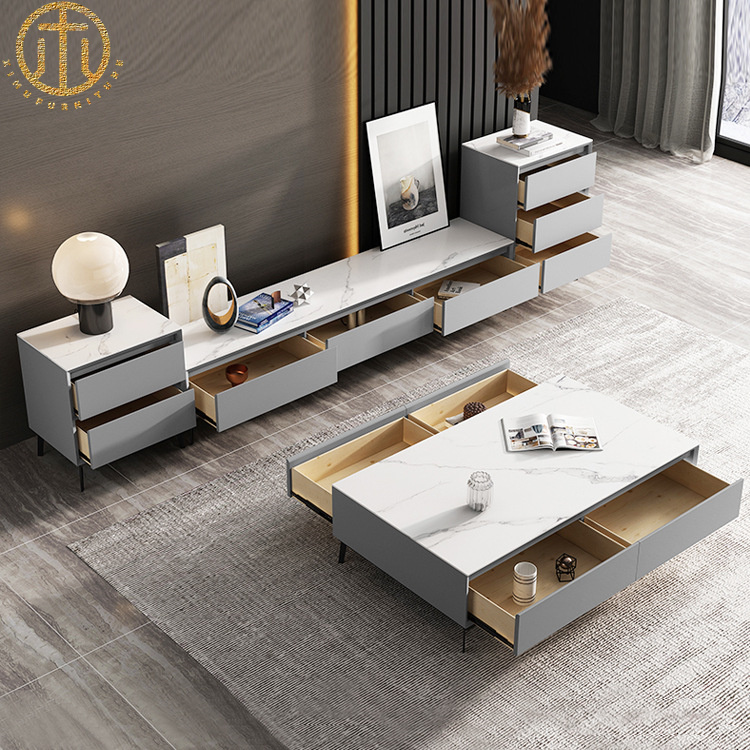 Italian Light Luxury Slate Floor TV Cabinet For Living Room