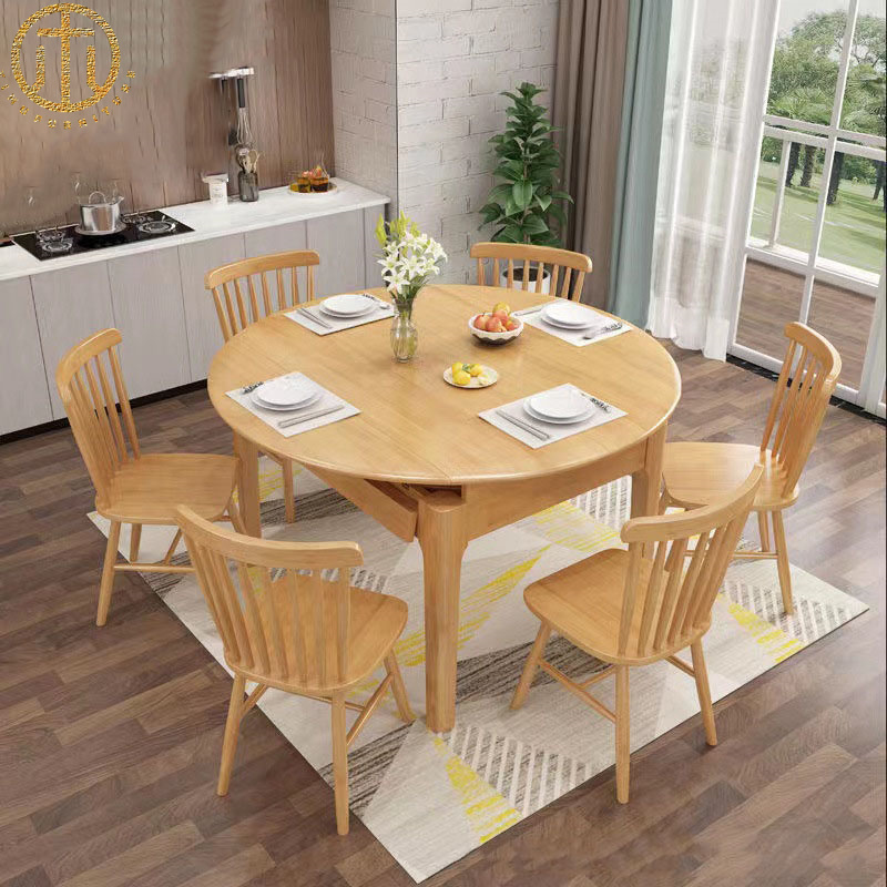 Nordic Full Rubber Wood Solid Wood Telescopic Folding Dining Table