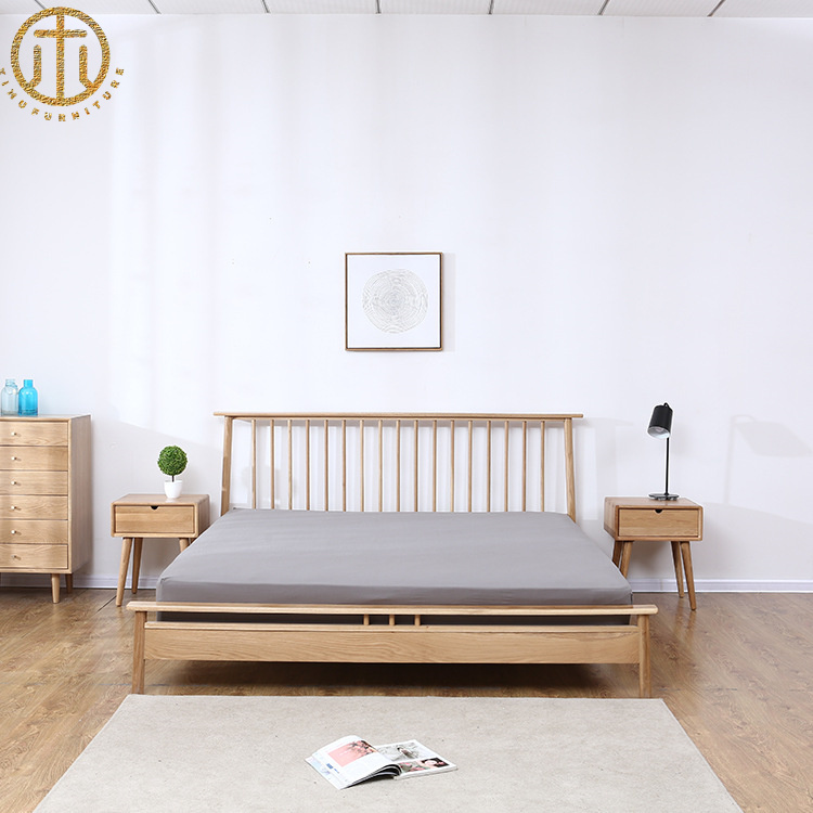 Nordic Simple Oak Solid Wood Windsor Bed For Bedroom