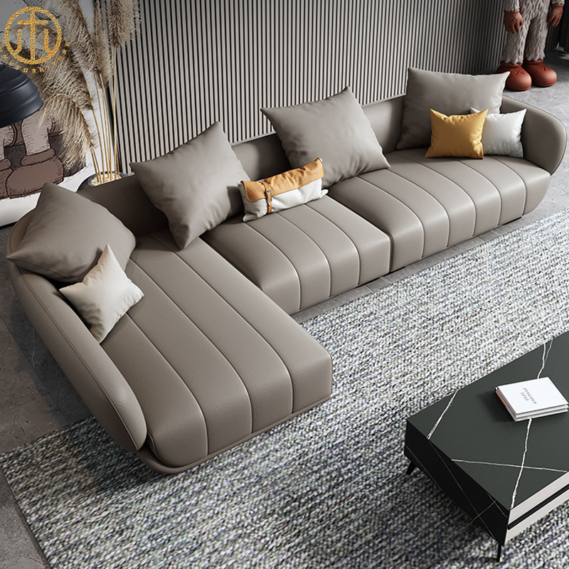 Nordic Minimalist Small Apartment Leather Sofa For Living Room