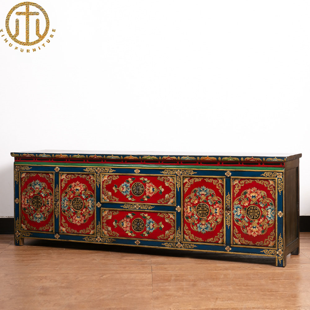 New Chinese Style Solid Wood Painted Antique TV Cabinet