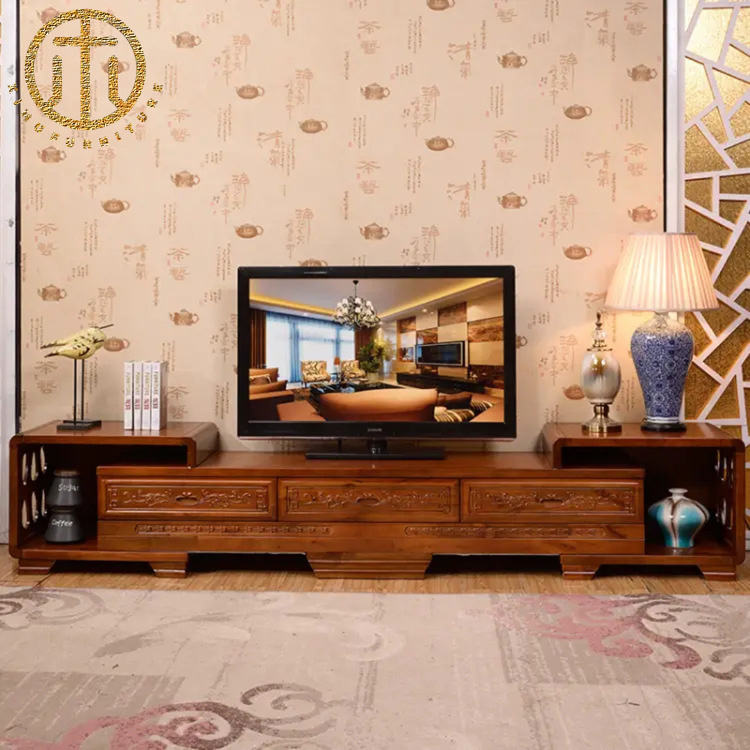 Modern Chinese Camphor Wood Antique Carved TV Cabinet For Living Room