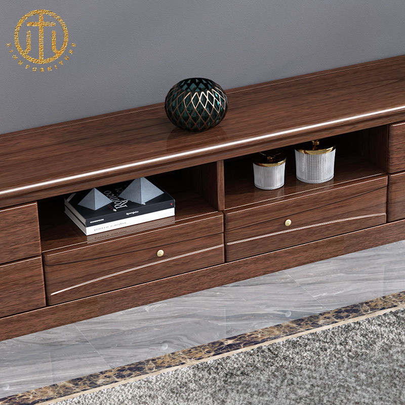 New Chinese Style Minimalist Walnut Solid Wood TV Cabinet For Living Room