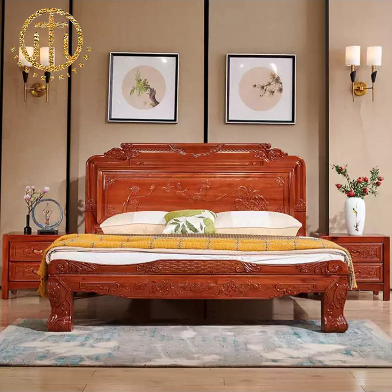 Chinese Antique Carved Mahogany Solid Wood Bed For Bedroom