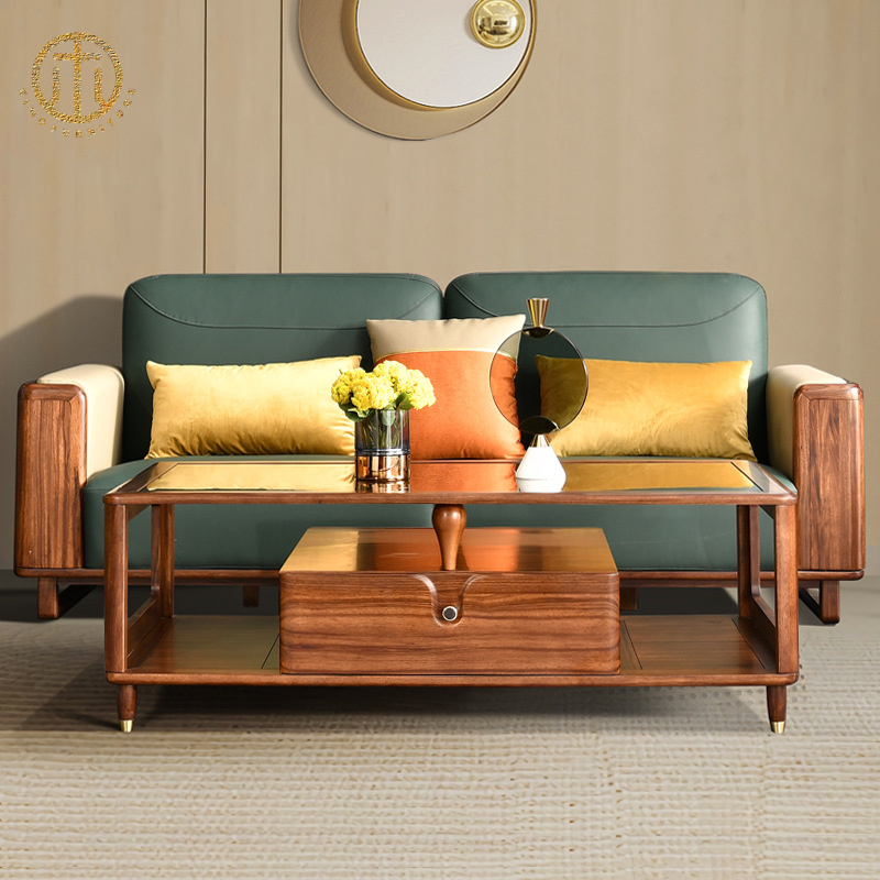 Living Room Modern Minimalist Fashion Gold Walnut Coffee Table