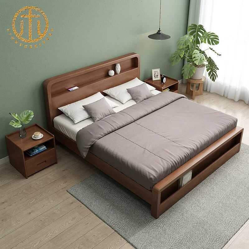 European And American Style Simple 1.8m Solid Wood Box Storage Double Bed For Bedroom