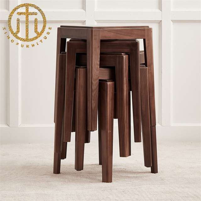 Nordic Black Walnut Brown Square Stool in Living Room