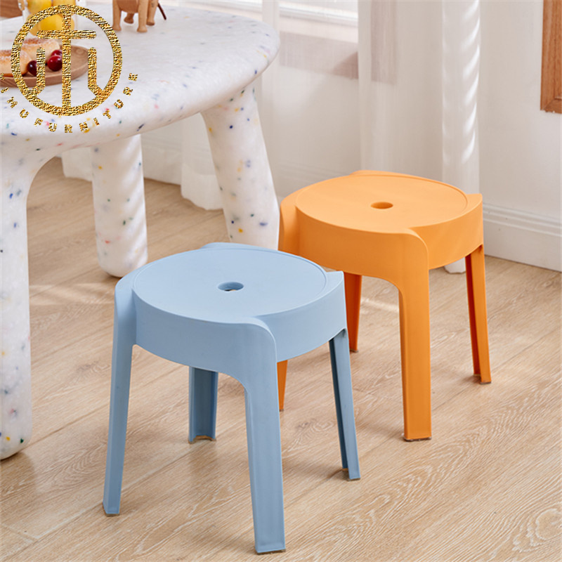 Minimalist Plastic Blue Round Stool in Living Room