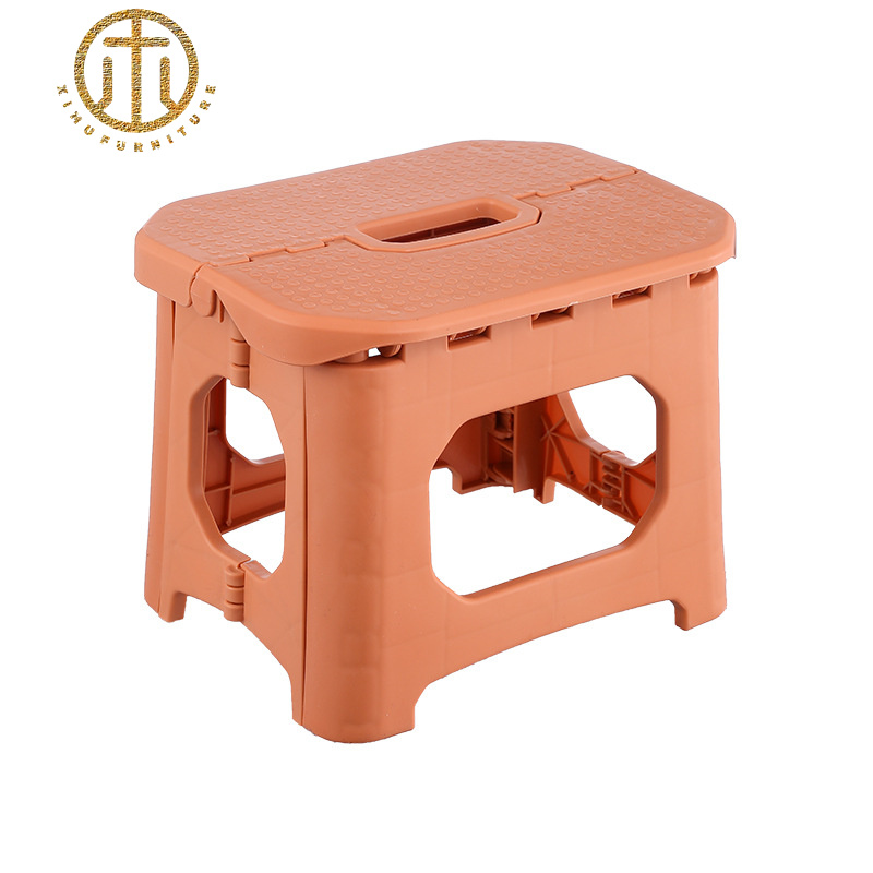 Foldable Plastic Yellow Square Stool in Living Room