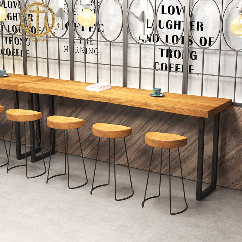 Industrial Style Wooden Brown Rectangular Bar Table in Dining Room