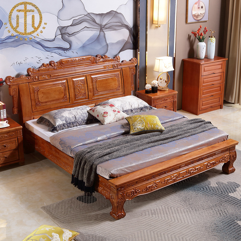 Chinese Classical Carved Solid Wood 1.8m Wedding Bed