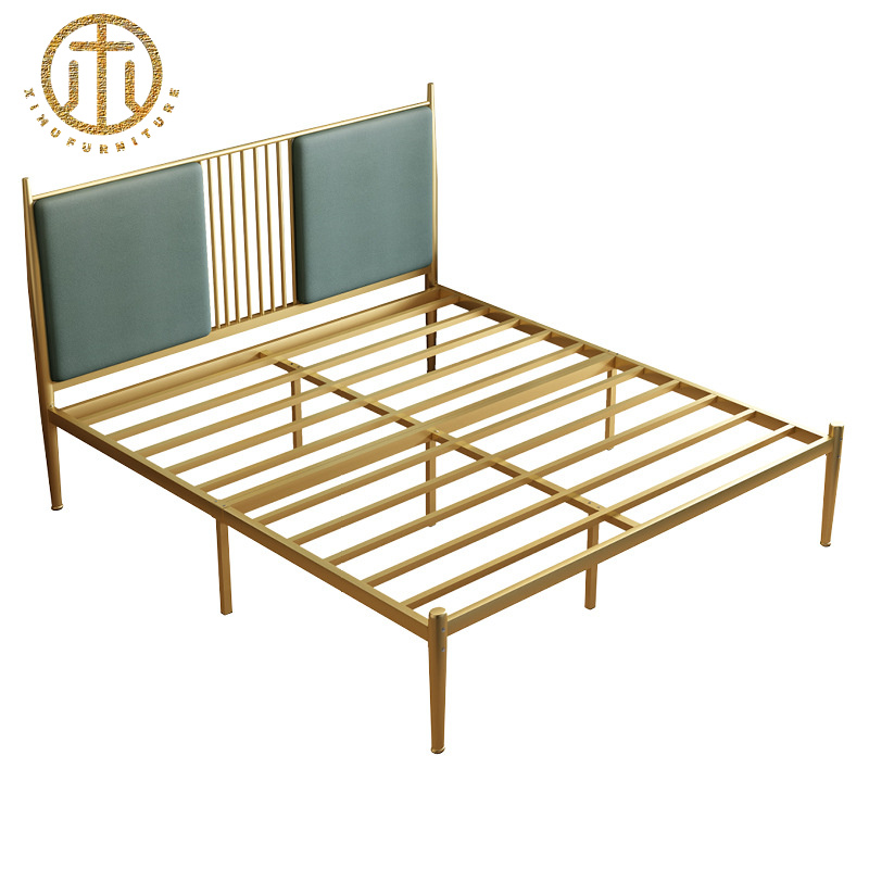 European Light Luxury Upholstered Gold Wrought-iron Bed For Bedroom