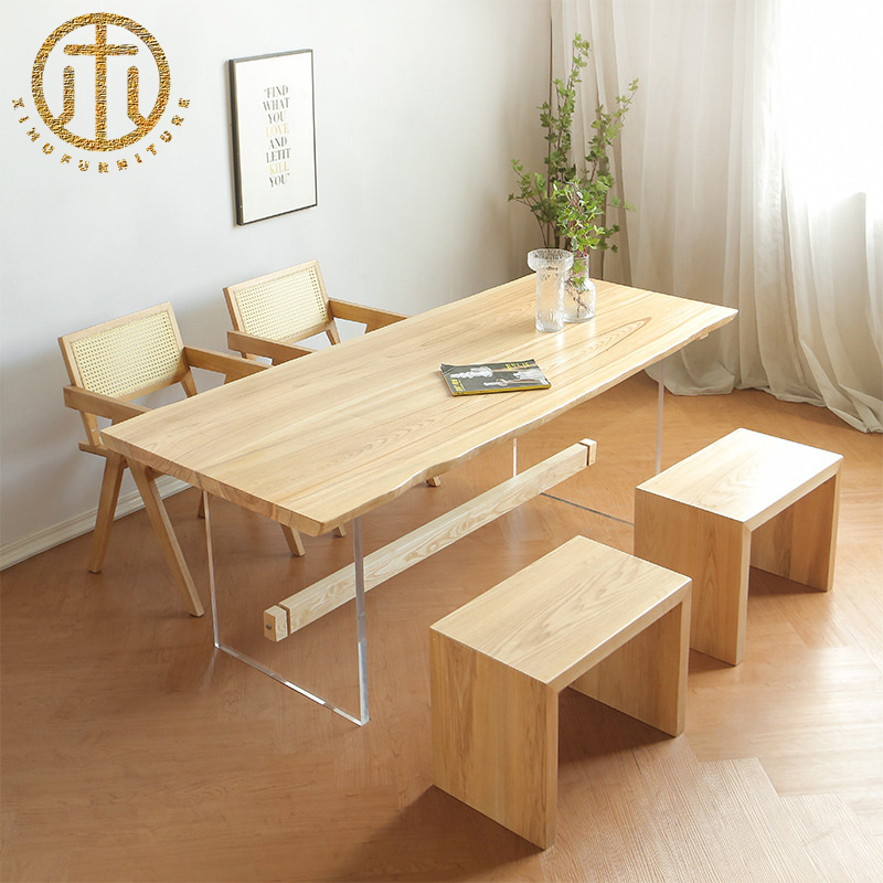 European Simple Acrylic Suspended Solid Wood Dining Table For Dining Room