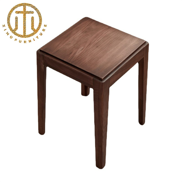 Nordic Black Walnut Brown Square Stool in Living Room