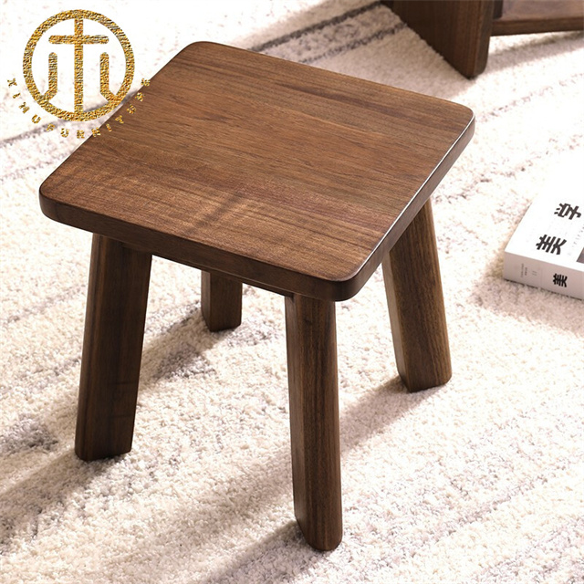 Modern Black Walnut Brown Square Stool in Living Room