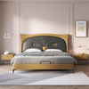 European Style Leather Grey Rectangular Bed Bedroom