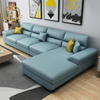 Italian Leather Blue Rectangular Sofa Home