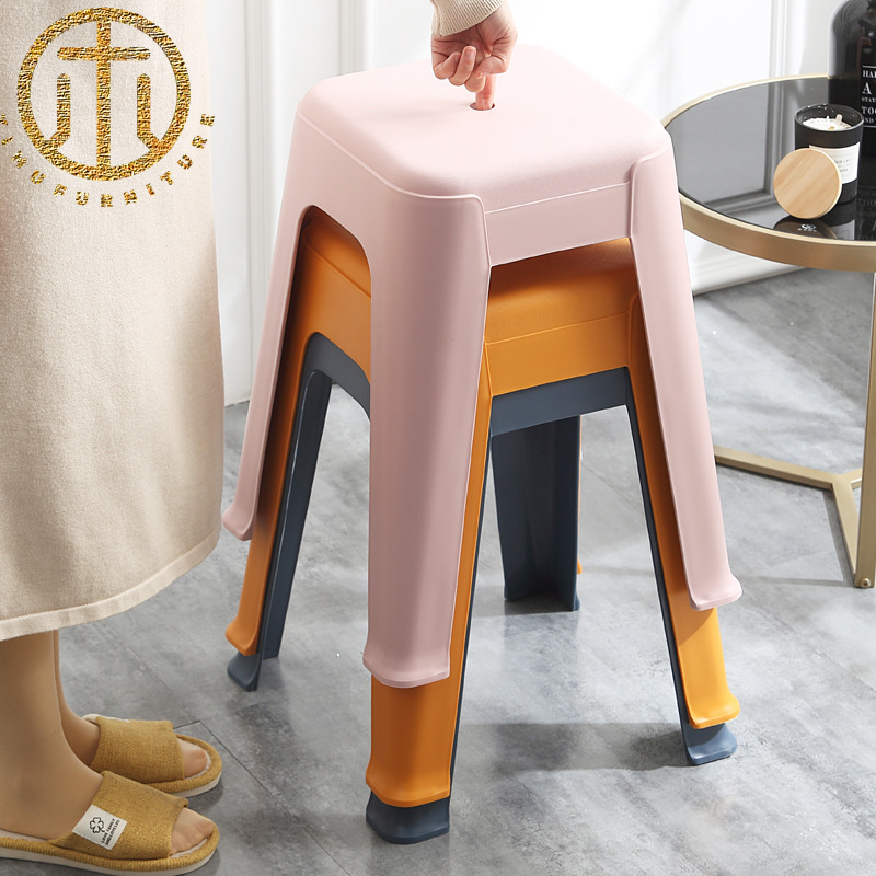 Modern Plastic Orange Square Stool in Living Room