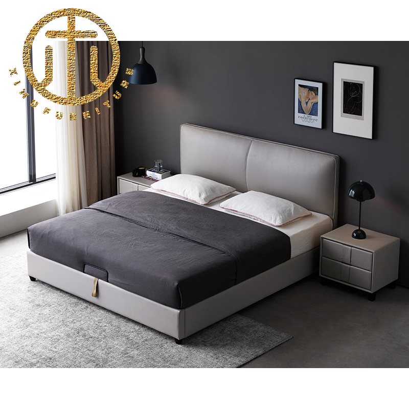 Nordic Leather Gray-black Square Bed 