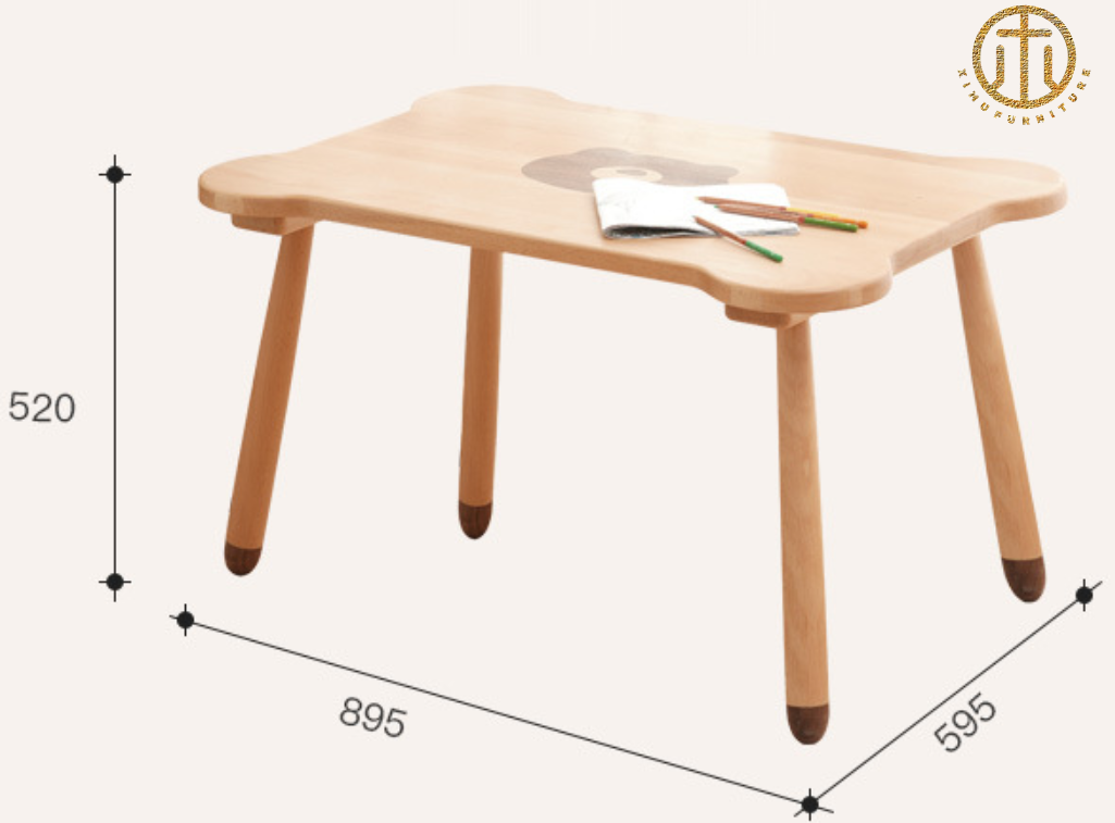 Nordic Simple Beech Solid Wood Children′s Dining Table