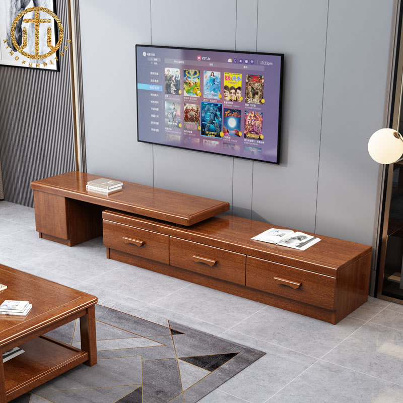 New Chinese Style Walnut Light Luxury Telescopic TV Cabinet