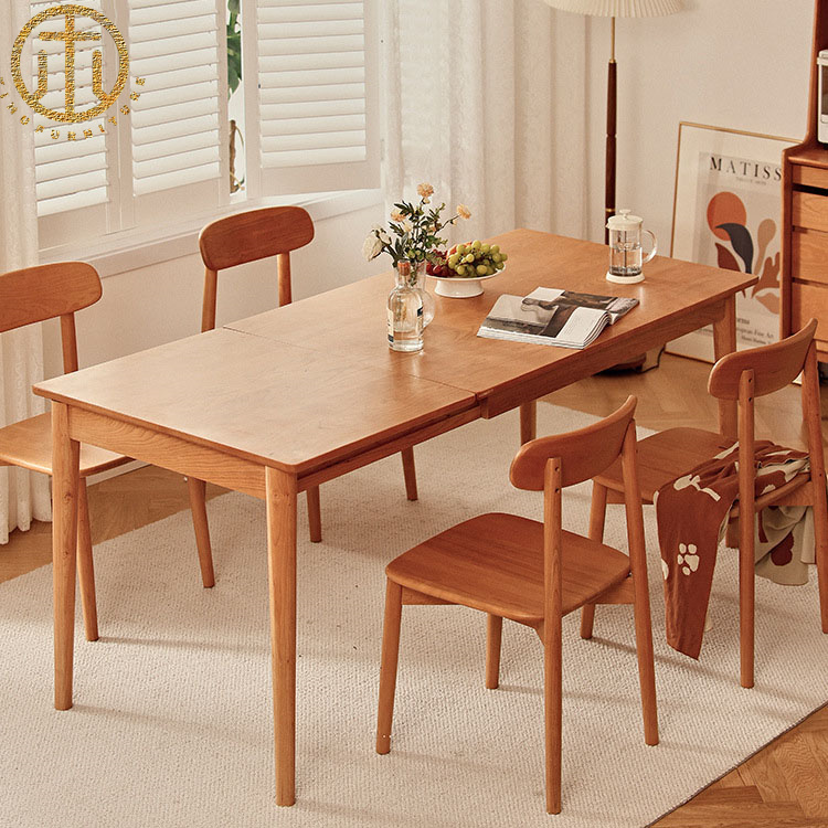 Nordic Cherry Solid Wood Telescopic Dining Table