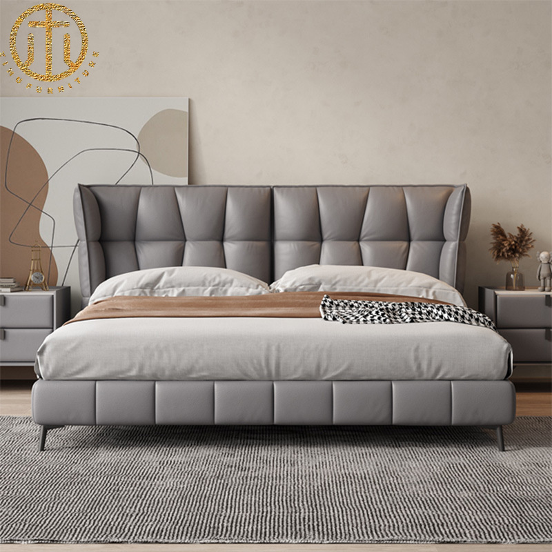 2023 New Italian Cream Style Leather Bed For Bedroom