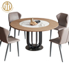 Household Small Apartment Modern Minimalist Round Solid Wood Dining Table with Built-in Rock Plate Turntable