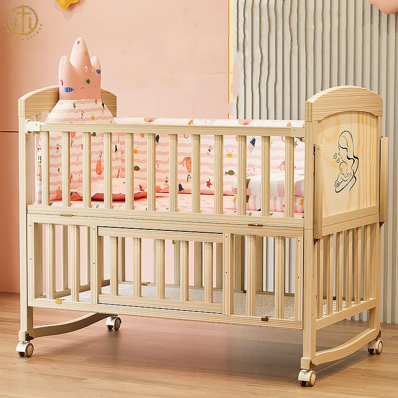 Multi-functional Movable Splicing Solid Wood Baby Cradle Bed