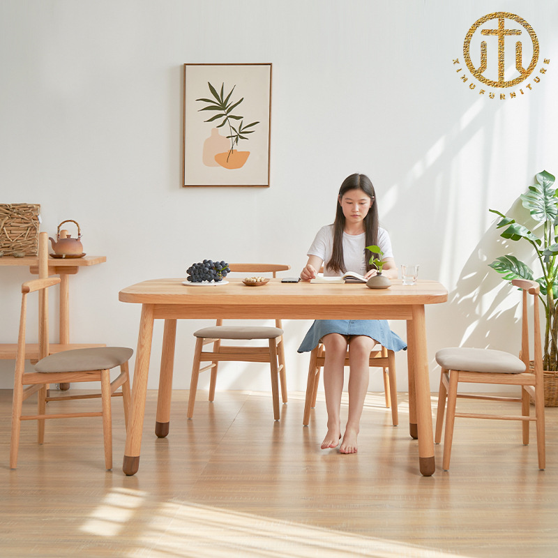 Nordic Thick Red Oak Log Wind Rectangular Dining Table For Dining Room