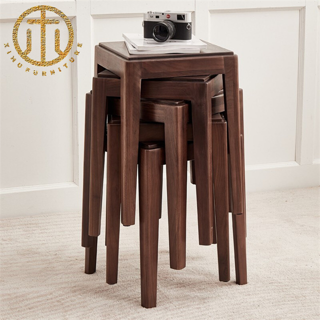 Nordic Black Walnut Brown Square Stool in Living Room