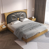 European Style Leather Grey Rectangular Bed Bedroom