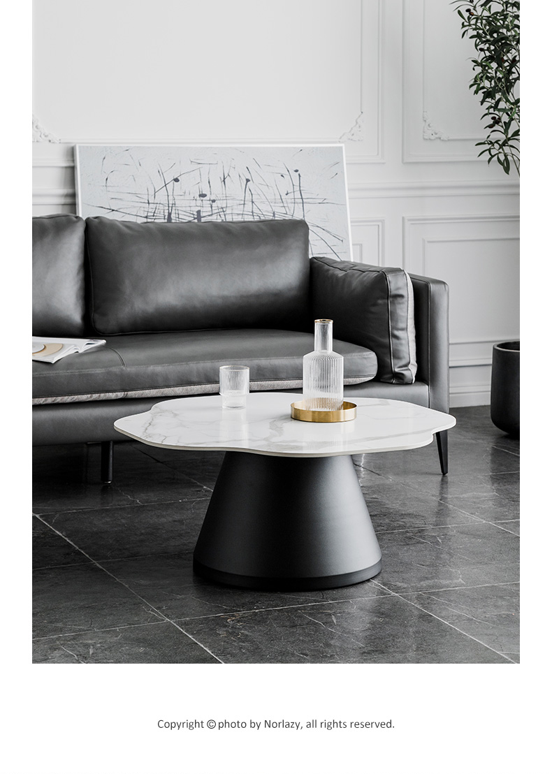 European Style Slate White Round Coffee Table Living Room