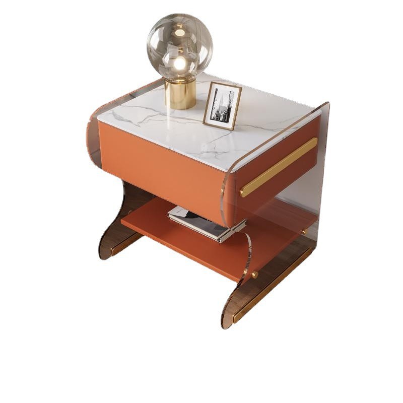 Modern Solid Wood Orange Rectangular Bedside Table Bedroom