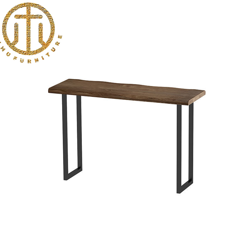 Retro Solid Wood Coffee Color Rectangular Bar Table in Living Room