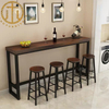 Industrial Style Solid Wood Coffee Color Rectangular Bar Table in Dining Room