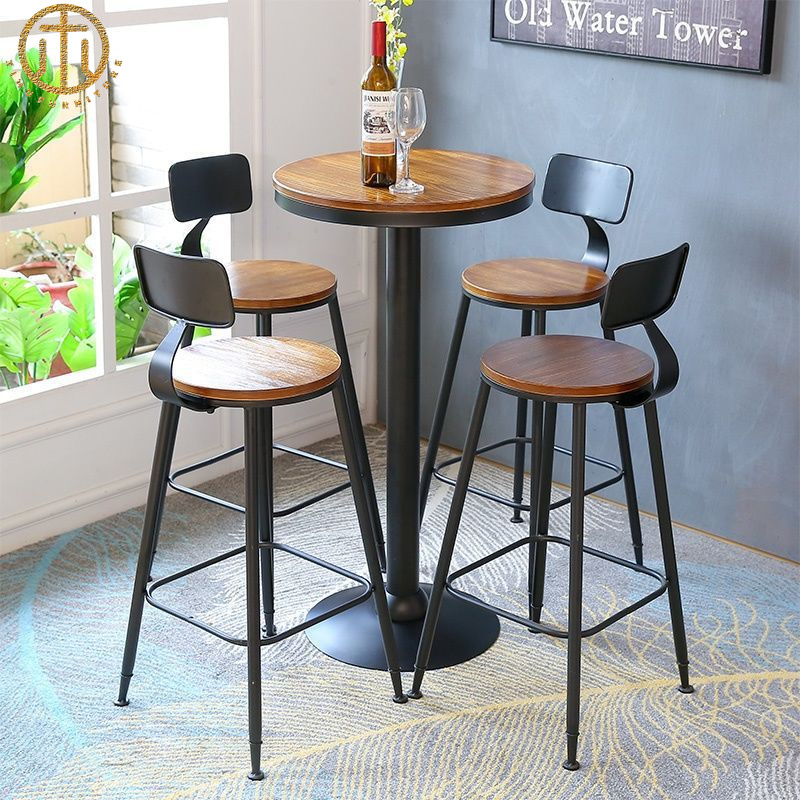 American Retro Bar Wrought Iron Solid Wood Casual Coffee Table