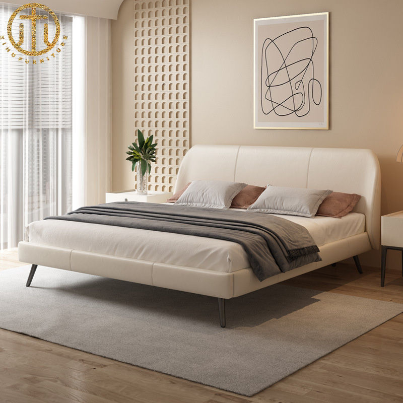 Modern Minimalist Nappa Top Layer Cowhide Leather Bed