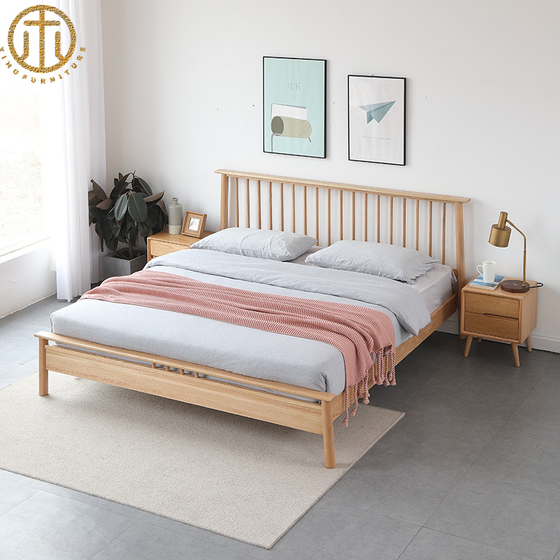 Nordic Simple Oak Solid Wood Windsor Bed For Bedroom