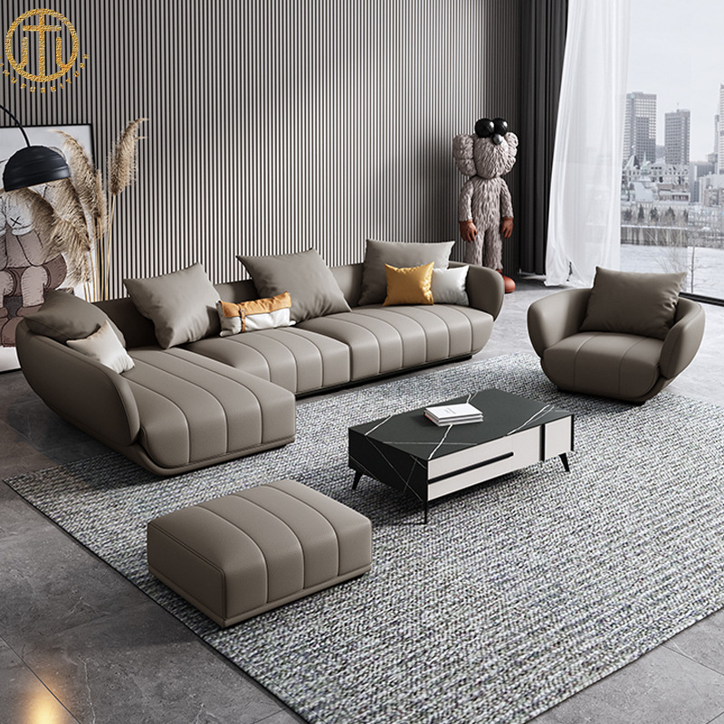 Nordic Minimalist Small Apartment Leather Sofa For Living Room