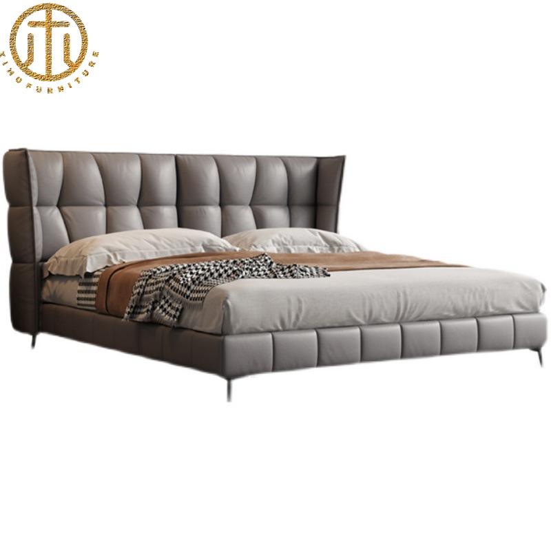 2023 New Italian Cream Style Leather Bed For Bedroom