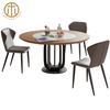 Household Small Apartment Modern Minimalist Round Solid Wood Dining Table with Built-in Rock Plate Turntable