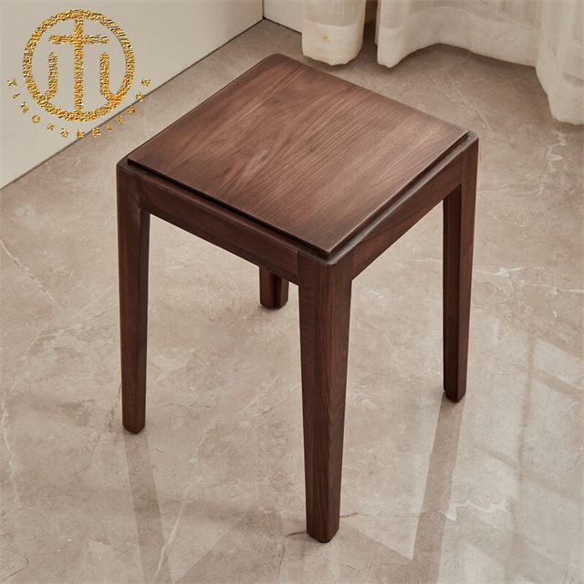 Nordic Black Walnut Brown Square Stool in Living Room