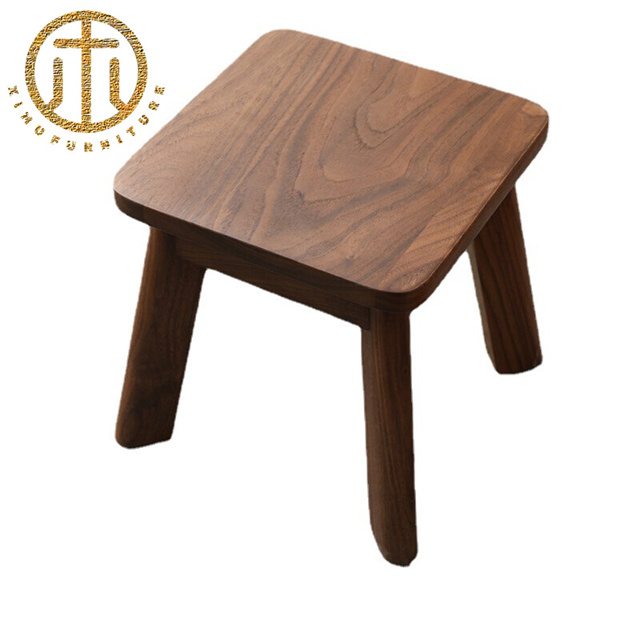 Modern Black Walnut Brown Square Stool in Living Room