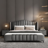 Italian Leather Grey Rectangular Bed Bedroom